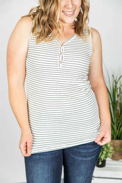 Addison Henley Tank - Ivory and Black Stripes