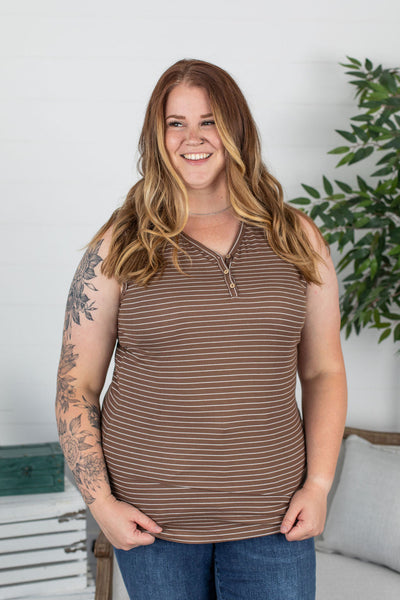 Addison Henley Tank - Brown w/ White Stripes