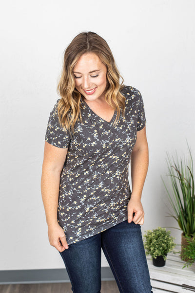 IN STOCK Olivia Tee - Grey Floral FINAL SALE