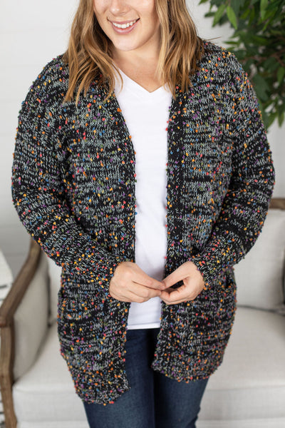 IN STOCK Carly Confetti Dot Cardigan - Black FINAL SALE