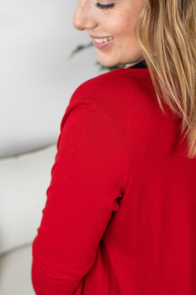 Rachel Ribbed Cardigan - Red  IN STORE