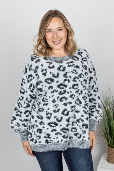 Cozy Leopard Sweater - Grey IN STORE