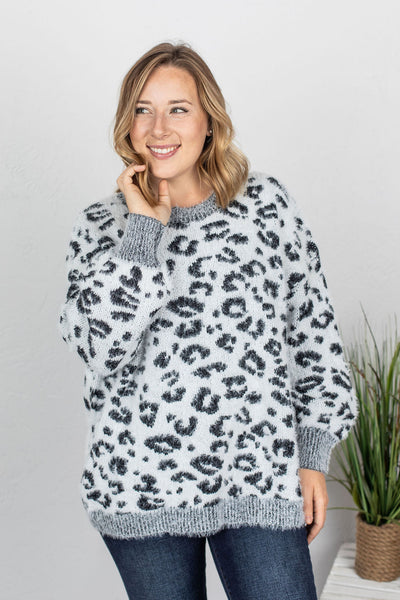 Cozy Leopard Sweater - Grey IN STORE