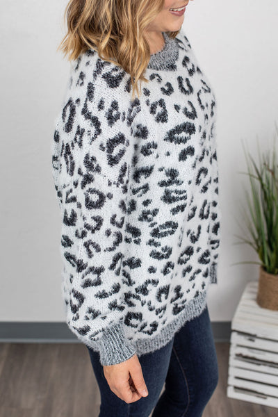 Cozy Leopard Sweater - Grey IN STORE