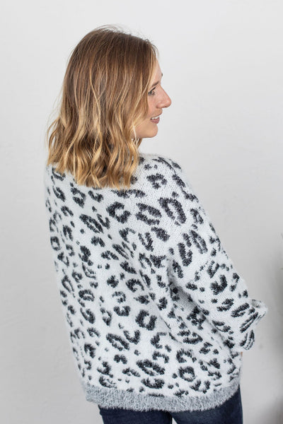 Cozy Leopard Sweater - Grey IN STORE