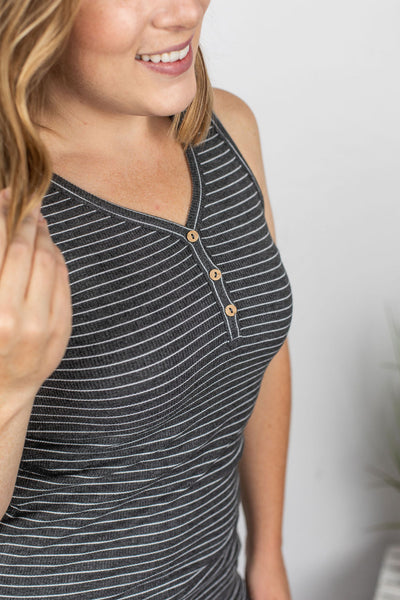 Addison Henley Tank - Charcoal w/White Stripes