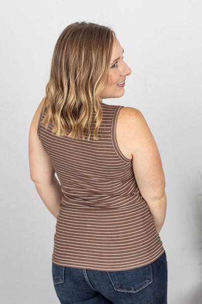 Addison Henley Tank - Brown w/ White Stripes