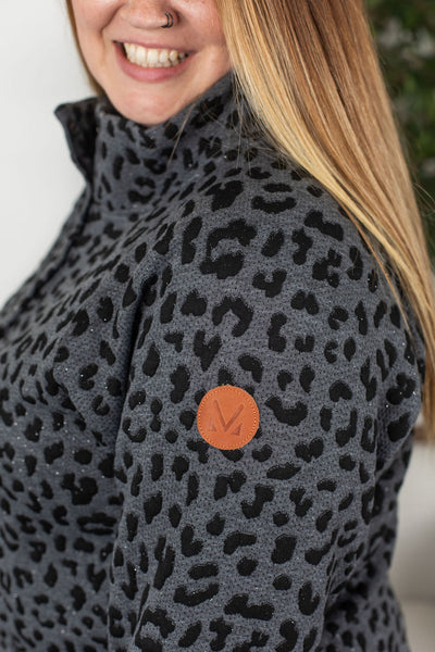 IN STOCK Button Snap Pullover - Charcoal Sparkle Leopard FINAL SALE