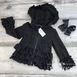 Black Ruffle Hoodie Jacket