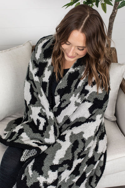 IN STOCK Plush and Fuzzy Blanket - Monochrome Camo FINAL SALE