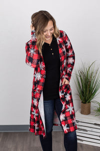 Colbie Cardigan - Snowflakes and Buffalo Plaid in STORE