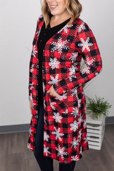 Colbie Cardigan - Snowflakes and Buffalo Plaid in STORE