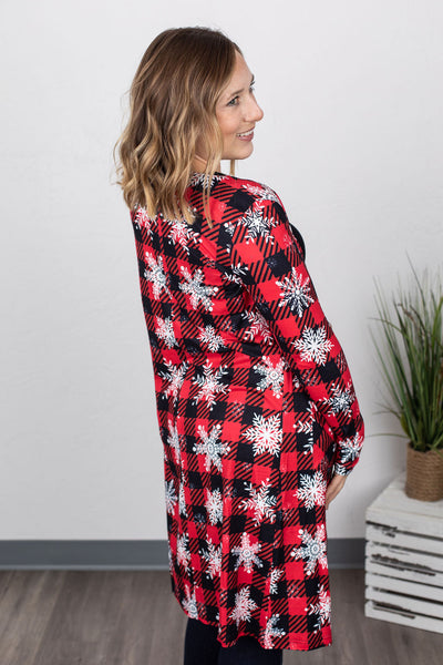 Colbie Cardigan - Snowflakes and Buffalo Plaid in STORE