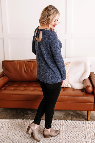 OUTLET Snuggly Soft Tie Back Top In Heathered Navy