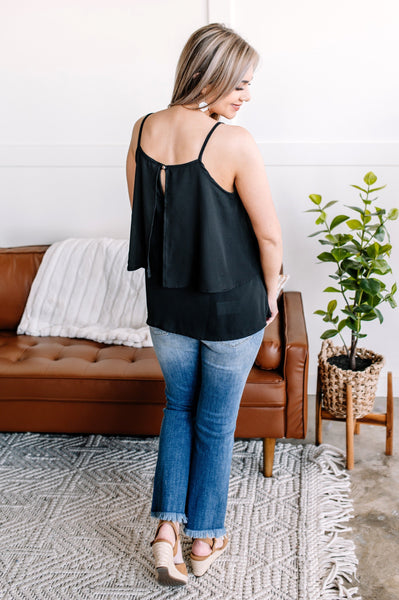 OUTLET  Lay Me Down Double Layer Flowy Tank In Jet Black