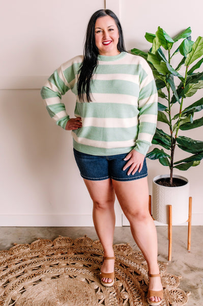 Cream De Menthe Striped Soft Knit Sweater