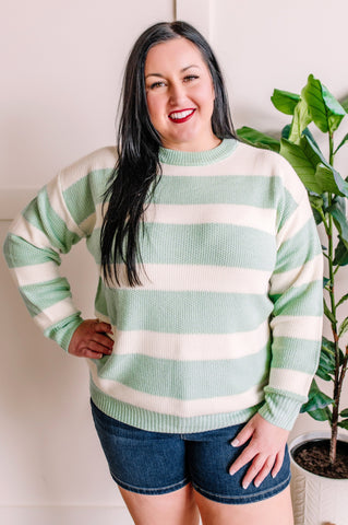 Cream De Menthe Striped Soft Knit Sweater