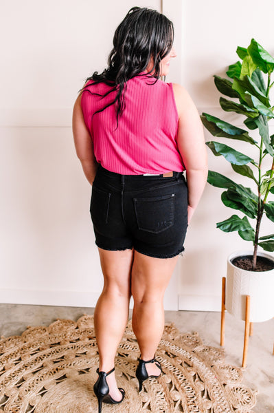 Crossover Sleeveless Bodysuit In Fuchsia