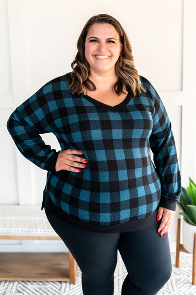 OUTLET - Check Yourself Top In Teal Plaid - Medium