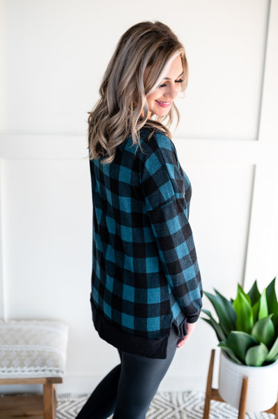 OUTLET - Check Yourself Top In Teal Plaid - Medium