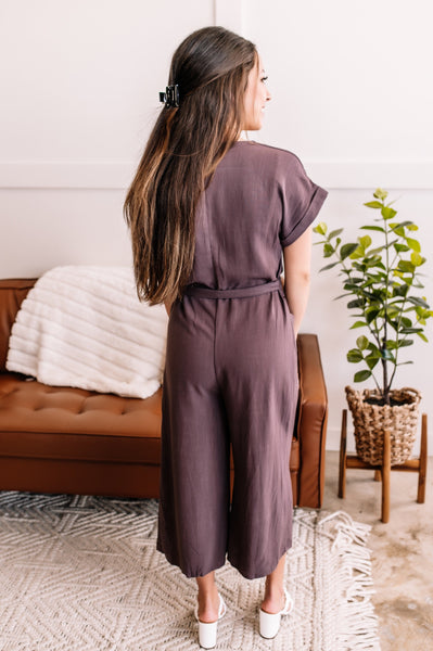 Make It Happen Dressy Jumpsuit in Mahogany