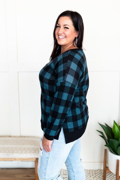 OUTLET - Check Yourself Top In Teal Plaid - Medium