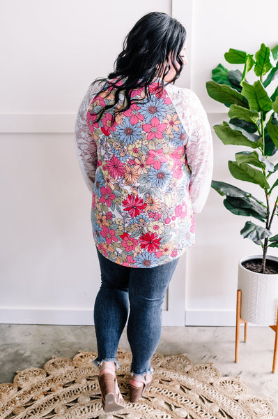 Lace Detailed Sleeve Top In Summertime Florals