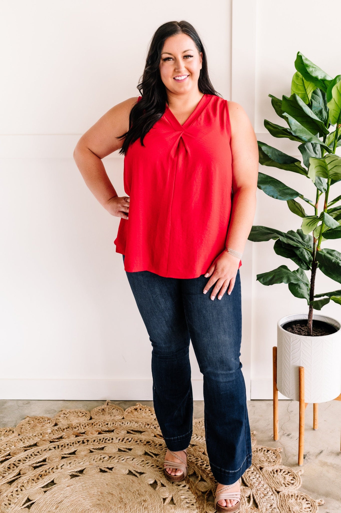 Sleeveless Blouse Top In Poppy Red