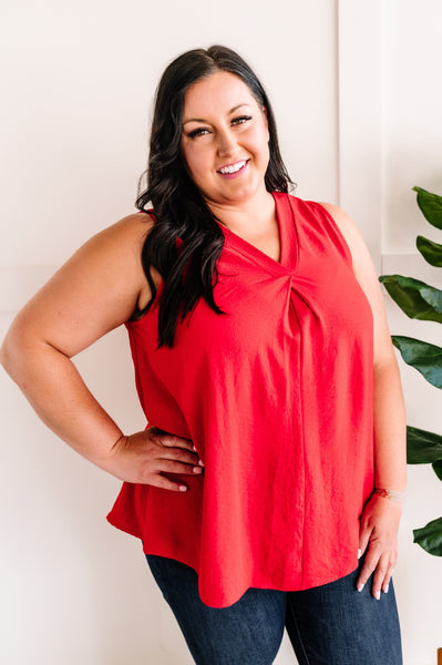 Sleeveless Blouse Top In Poppy Red