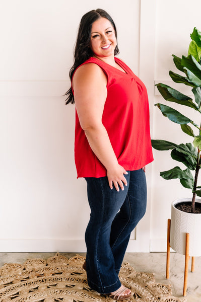 Sleeveless Blouse Top In Poppy Red