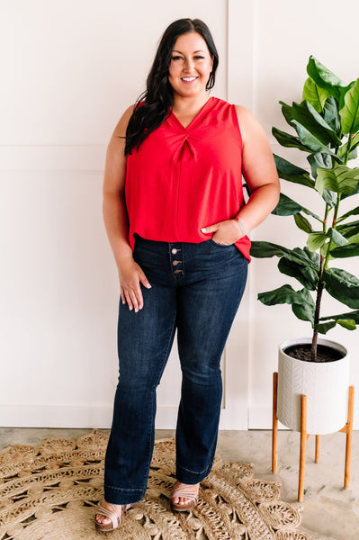 Sleeveless Blouse Top In Poppy Red