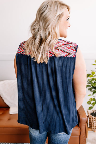 OUTLET Free Spirit Bohemian Crochet Sleeveless Top In Navy