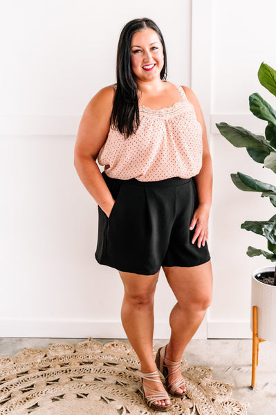 Polka Dot Cami With Lace Trim In Peachy Pink