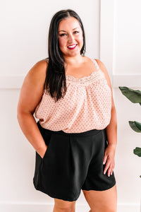 Polka Dot Cami With Lace Trim In Peachy Pink