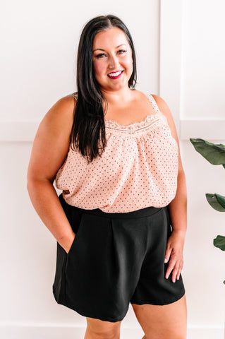 Polka Dot Cami With Lace Trim In Peachy Pink