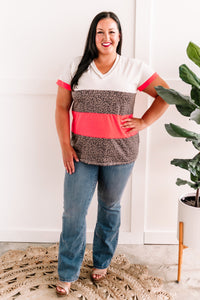 Color Block Top In Neon & Animal Print