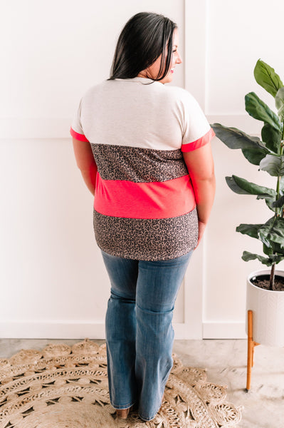 Color Block Top In Neon & Animal Print