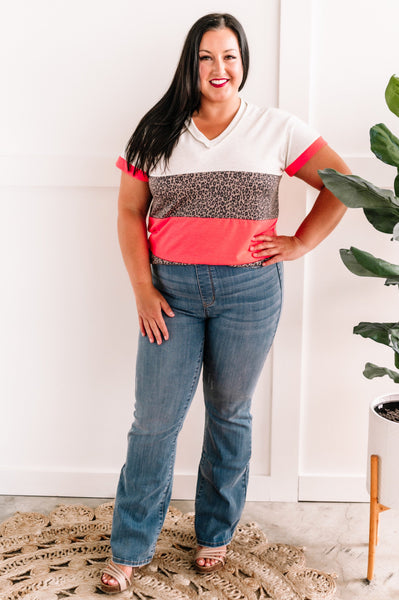 Color Block Top In Neon & Animal Print