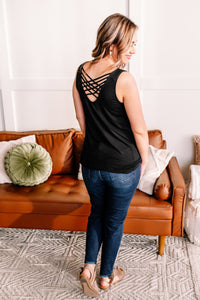 OUTLET  Keep You In Line Black Criss Cross Sleeveless Top