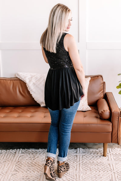 Sequin Tunic Top in Midnight