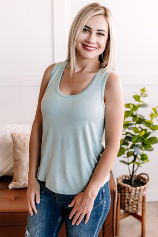 OUTLET Walk Softly Scoop Neck Tank Top In Aqua Mist