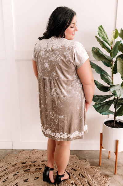 12.20 Crushed Velvet Embroidered Surplice Dress In Champagne Florals