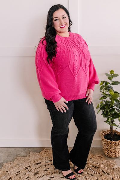 Cozy Cable Knit Sweater In Pink