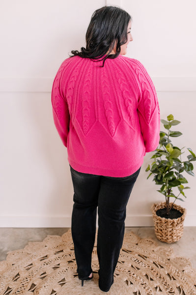 Cozy Cable Knit Sweater In Pink