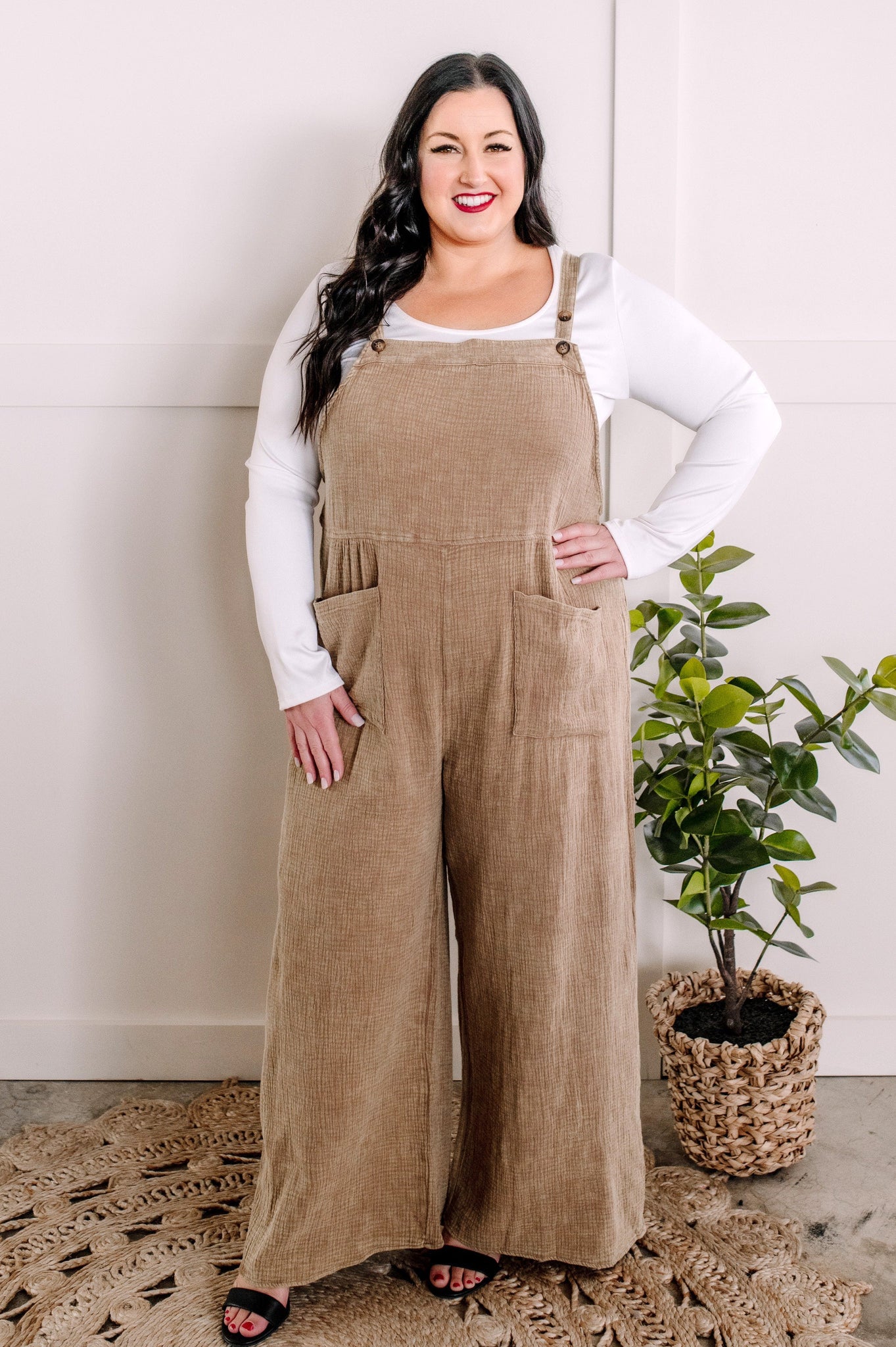 Light Gauze Overalls With Pockets In Bohemian Beige