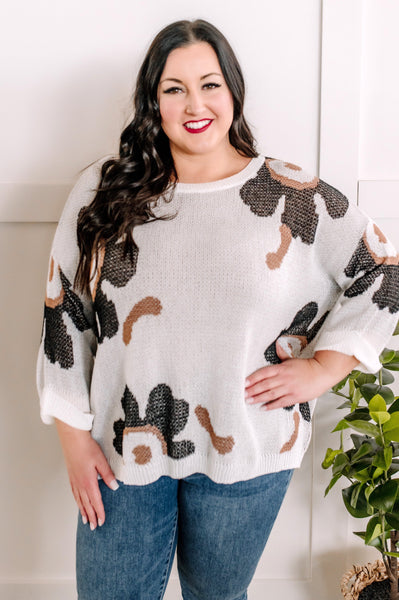 Chunky Natural Florals Sweater Knit Top