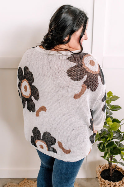 Chunky Natural Florals Sweater Knit Top