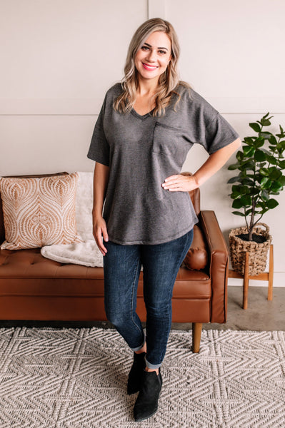 Swept Away Pocket Top In Dreamscape Gray