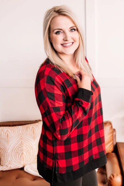 OUTLET Tell Me Lies V Neck Top In Buffalo Plaid