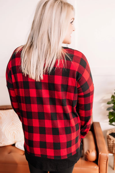 OUTLET Tell Me Lies V Neck Top In Buffalo Plaid